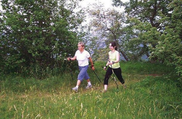 Nordic Walking durch Wald und Wiese