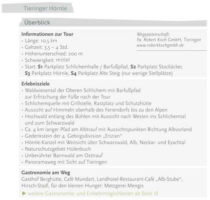 Überblick zur Tour, Informationen zu Erlebniszielen und Gastronomie am Weg